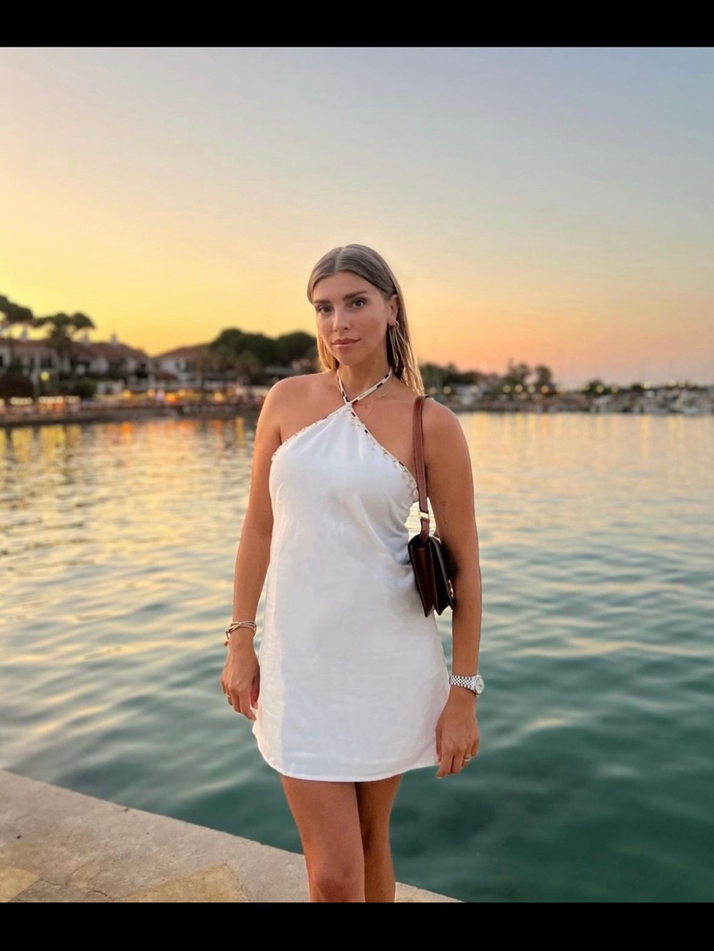 NWT Zara White Linen Halter Mini Dress with Beaded Shell/Coin Accents. Size Smal - Picture 4 of 14